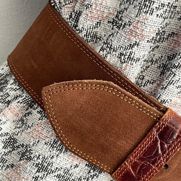 Vintage Belt Dark brown women's belt Suede leather wide belt size S - Picture 3 of 7